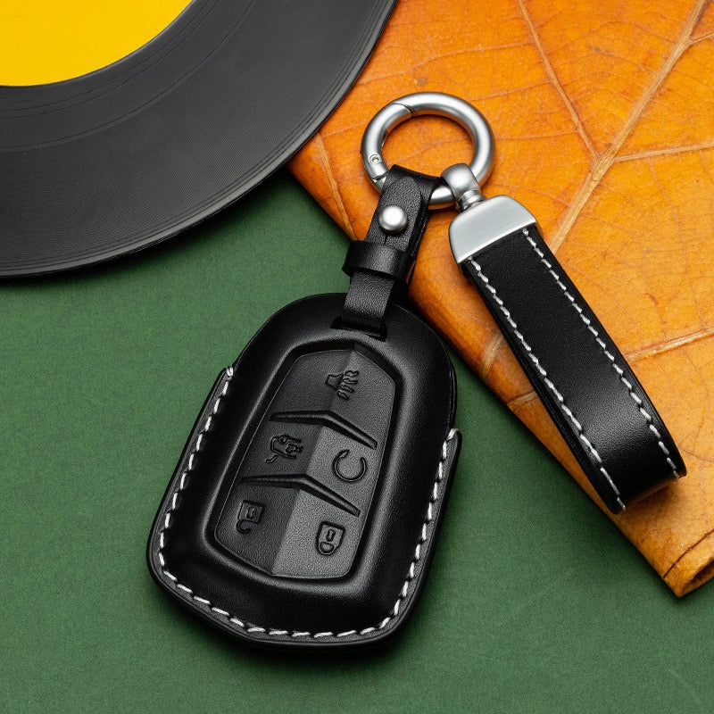 Exclusive Leather Key Fob Cover for Cadillac (Model B)
