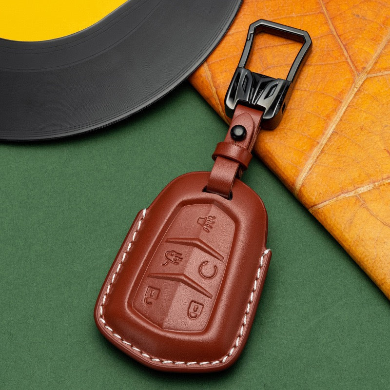 Exclusive Leather Key Fob Cover for Cadillac (Model B)