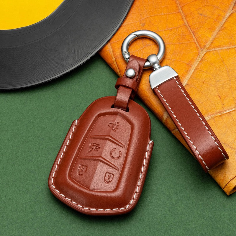 Exclusive Leather Key Fob Cover for Cadillac (Model B)