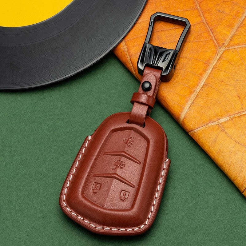 Exclusive Leather Key Fob Cover for Cadillac (Model B)