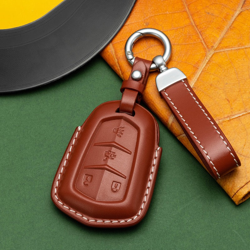 Exclusive Leather Key Fob Cover for Cadillac (Model B)