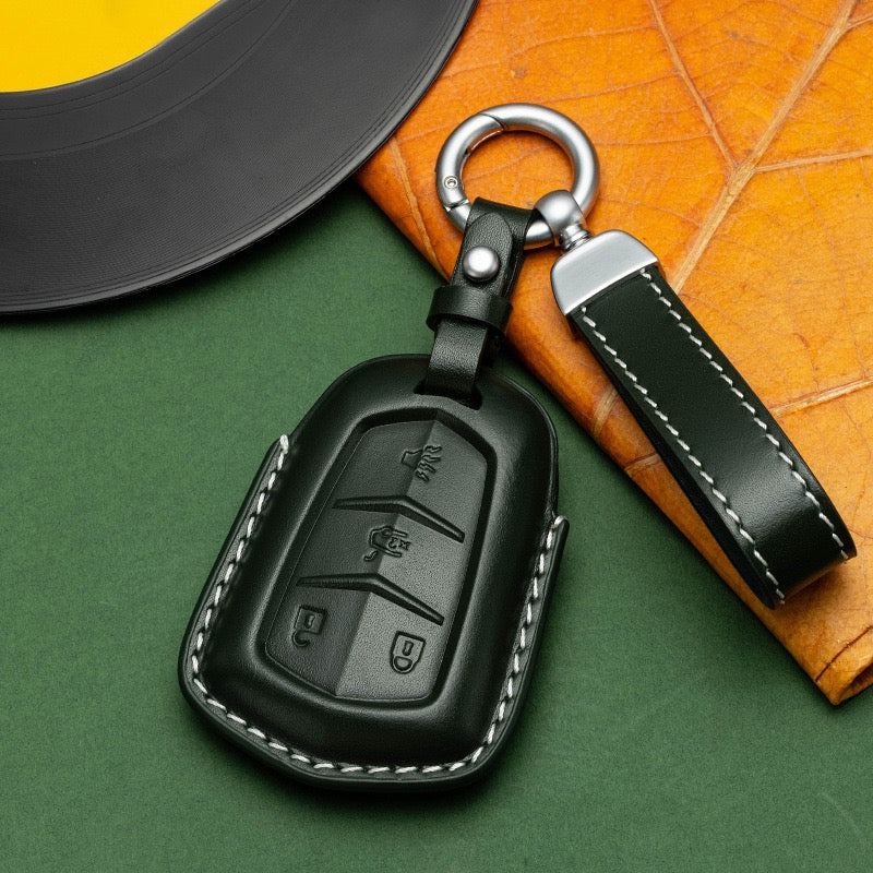 Exclusive Leather Key Fob Cover for Cadillac (Model B)