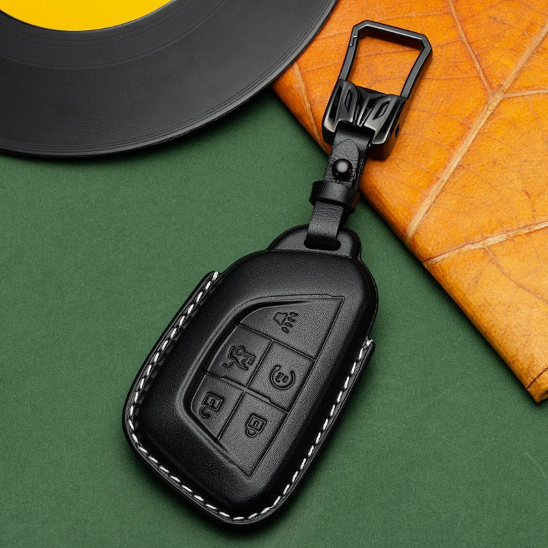 Exclusive Leather Key Fob Cover for Cadillac (Model D)
