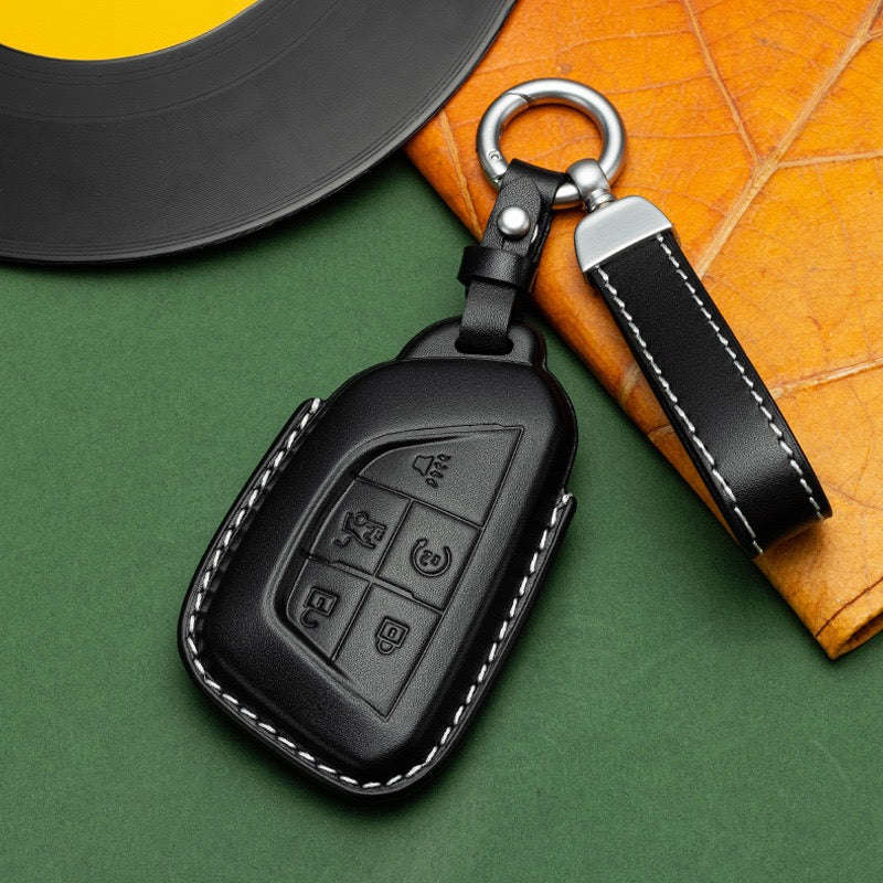 Exclusive Leather Key Fob Cover for Cadillac (Model D)