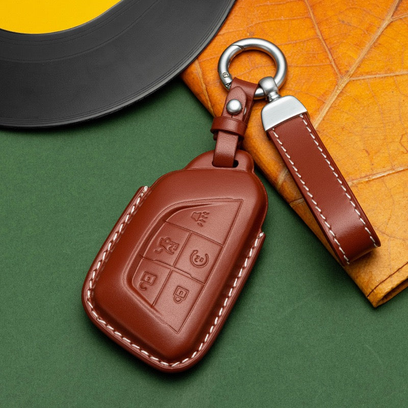 Exclusive Leather Key Fob Cover for Cadillac (Model D)