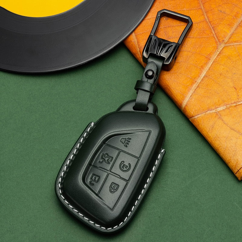 Exclusive Leather Key Fob Cover for Cadillac (Model D)