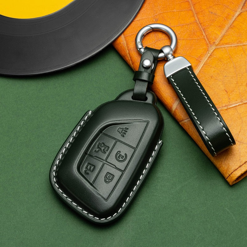 Exclusive Leather Key Fob Cover for Cadillac (Model D)