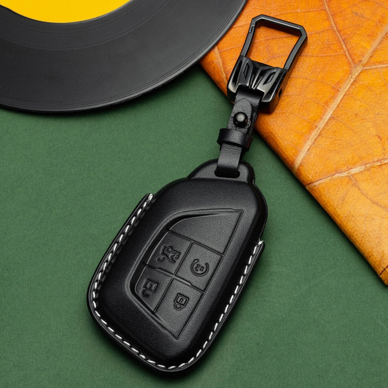 Exclusive Leather Key Fob Cover for Cadillac (Model D)