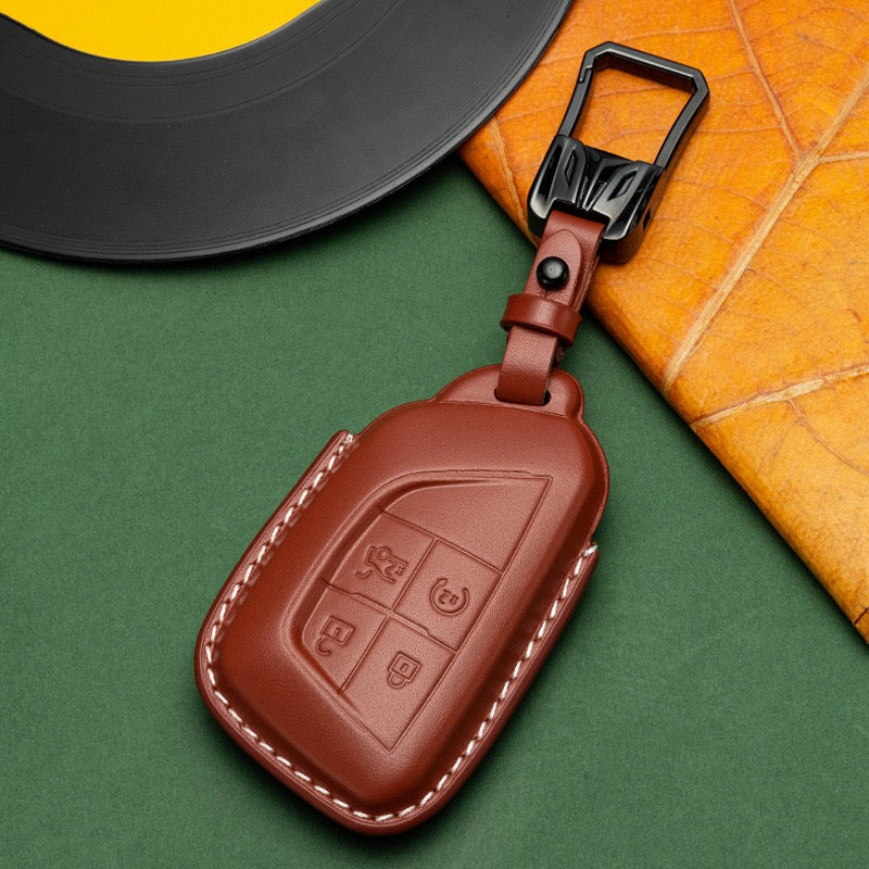 Exclusive Leather Key Fob Cover for Cadillac (Model D)