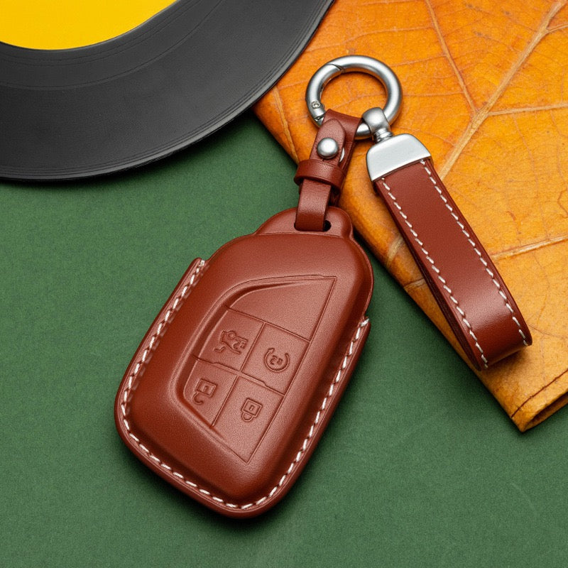 Exclusive Leather Key Fob Cover for Cadillac (Model D)