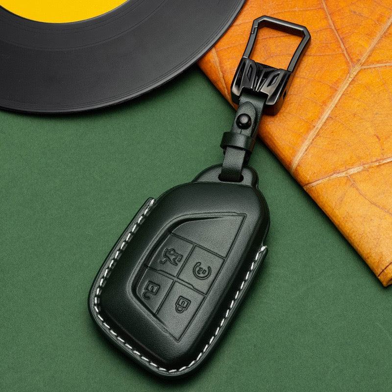 Exclusive Leather Key Fob Cover for Cadillac (Model D)