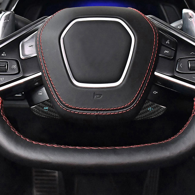 Chevrolet Corvette Carbon Fiber Steering Wheel Control Cover (Model B)
