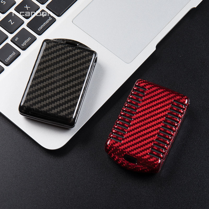 Exotic Carbon Fiber Cadillac Key Fob Cover – Full Color Logo, 2x2 Gloss Black