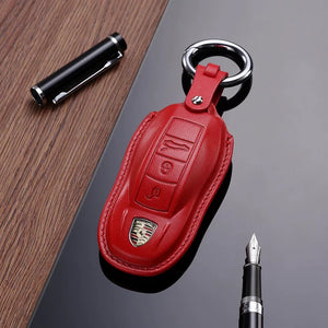 Buka gambar dalam slideshow, Porsche Leather Key Fob Cover (Model A)
